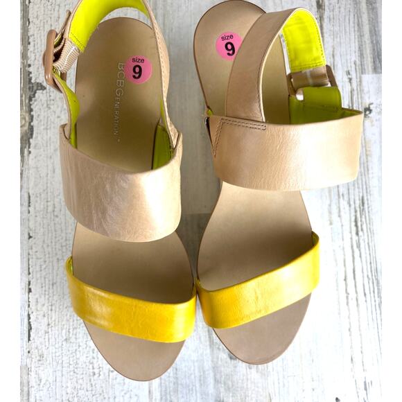 BCBG Generation Womens 9 Kammie Multicolor Leather Platform Wood Strappy Sandals - Picture 2 of 7